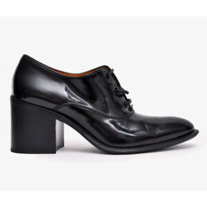 Celine Leather Lace-Up Block Heel Oxfords Shoes Vintage Black Women's Size EU 39